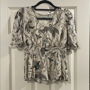 Spartina 449 Cream Peplum Flutter Sleeve Blouse